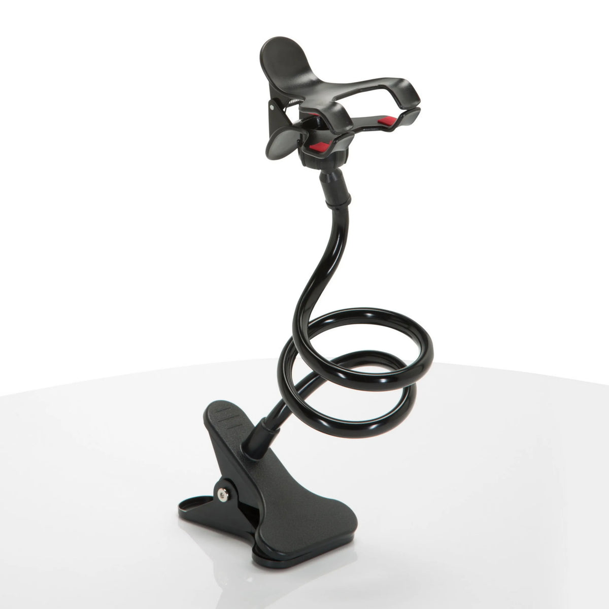 Schwarze Handy & Tablet Halterung FLEXMOBI mit flexiblem Schwanenhals und Tischklemme von hjh OFFICE