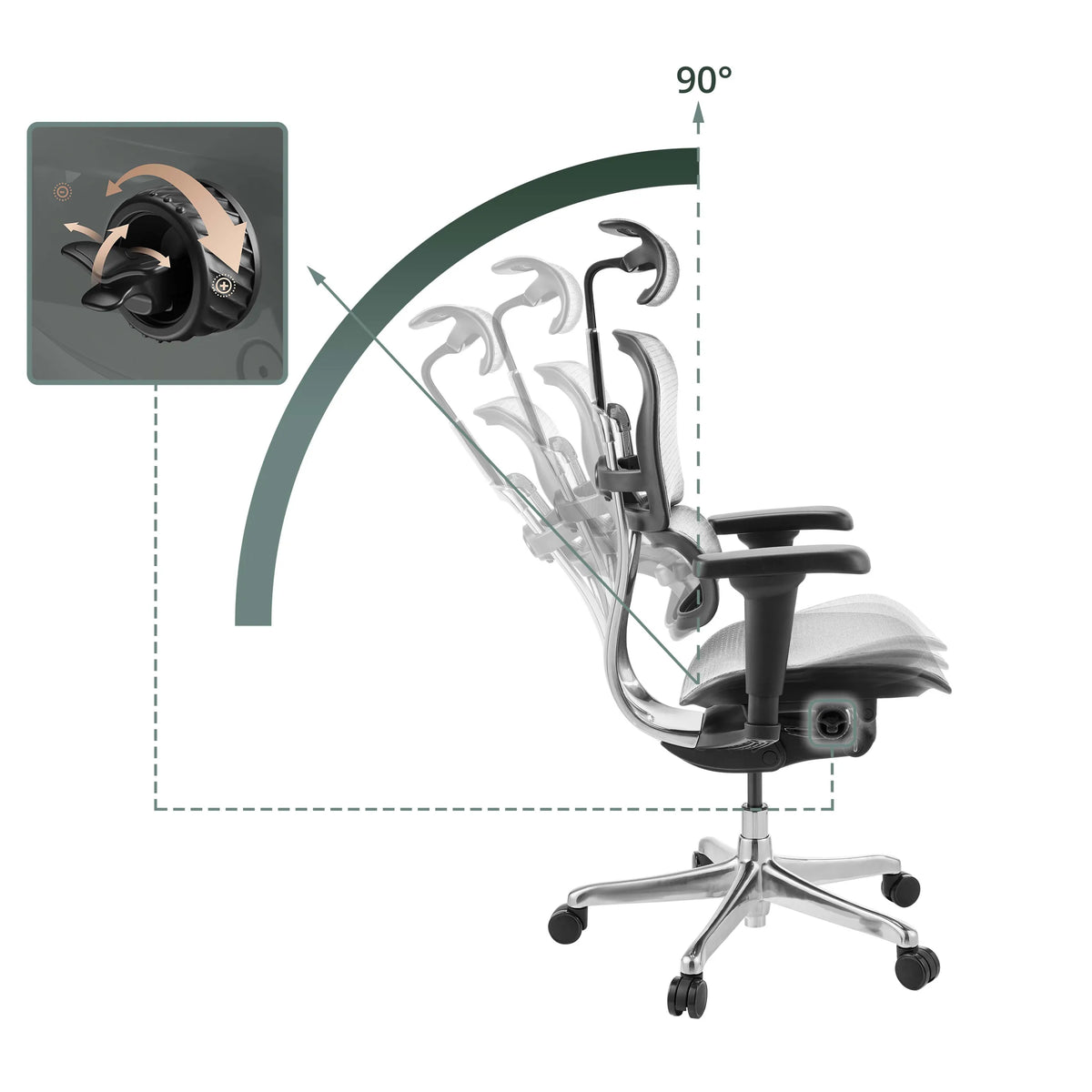 Neigungsverstellung bis 90 Grad des Luxus-Chefsessels ERGOHUMAN ULTRA GEN2 mit Einstellknopf von hjh OFFICE