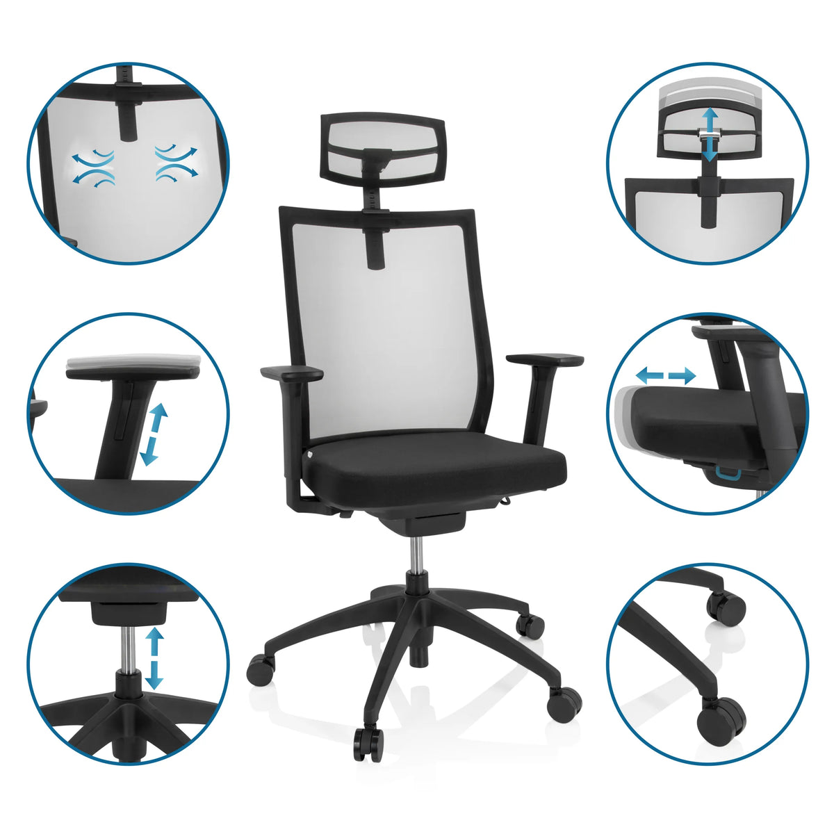 Profi-Bürostuhl ASPEN PRO in Schwarz mit verschiedenen Verstellmöglichkeiten von hjh OFFICE