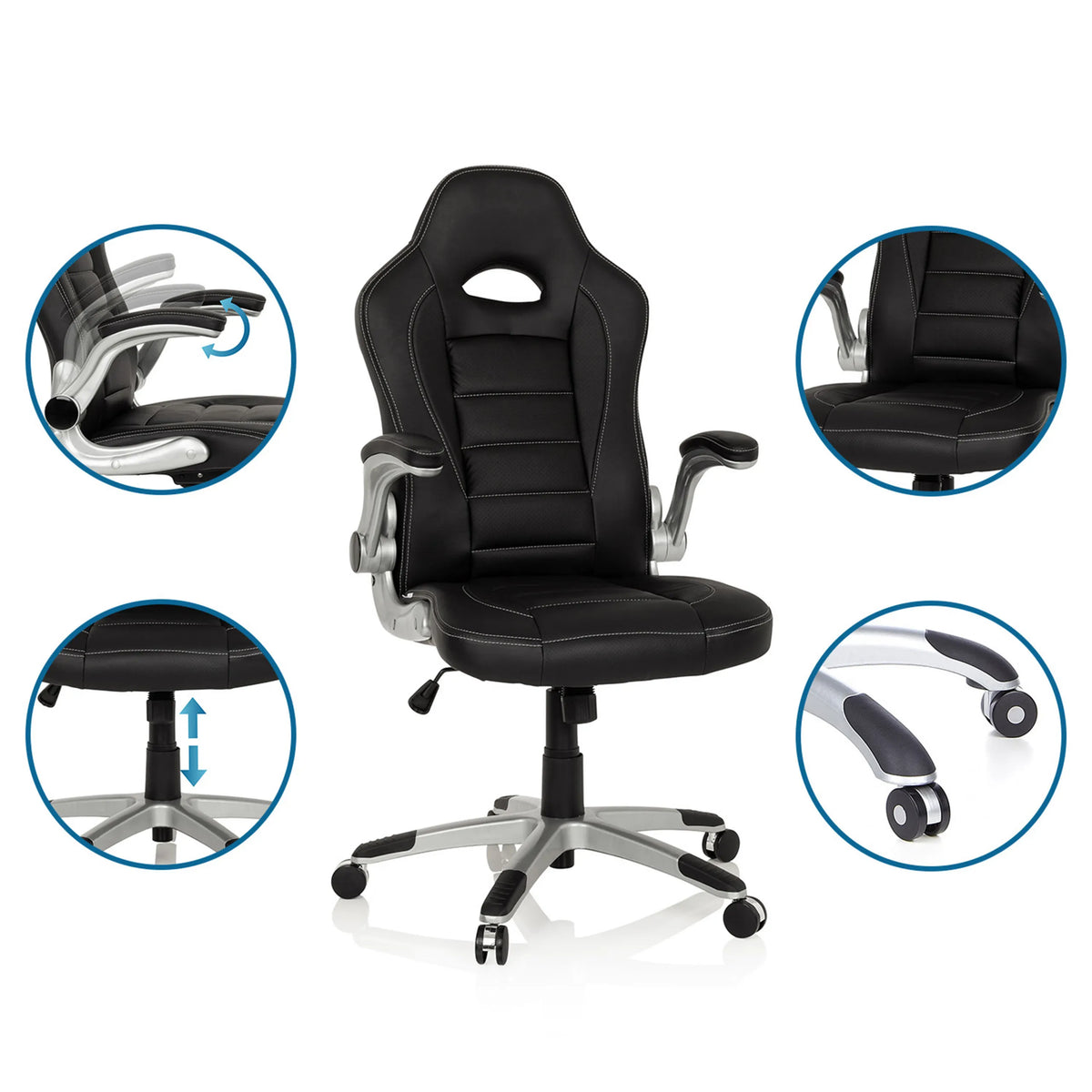 Gamingstuhl GAME SPORT in Schwarz mit verstellbaren Armlehnen und Gasfeder von hjh OFFICE