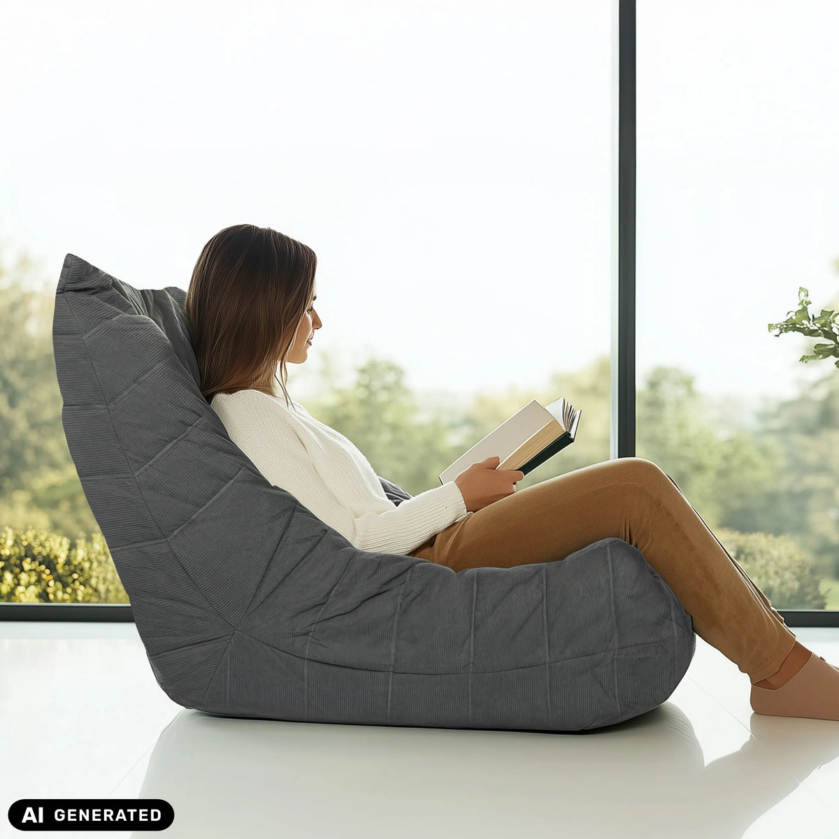 Grauer Loungesessel Sitzolo mit Cord-Bezug von hjh LIVING (KI-generiertes Bild)