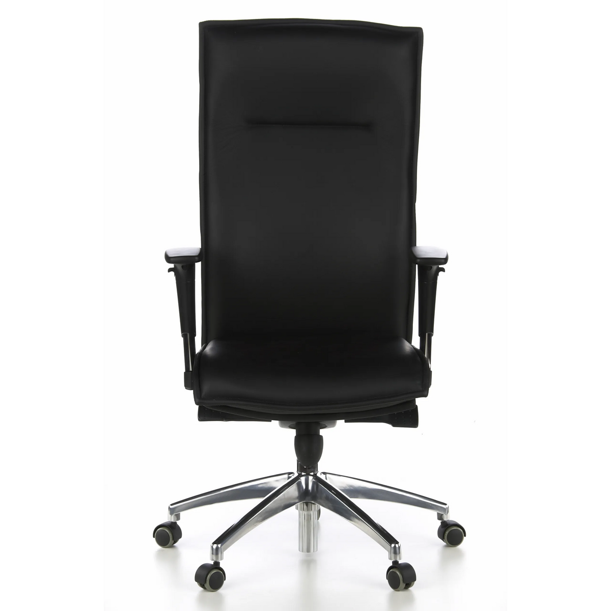 Schwarzer Luxus-Chefsessel MURANO 20 mit Armlehnen und Fußkreuz mit fünf Rollen von hjh OFFICE – 360-Grad-Ansicht (Frontansicht 0°)