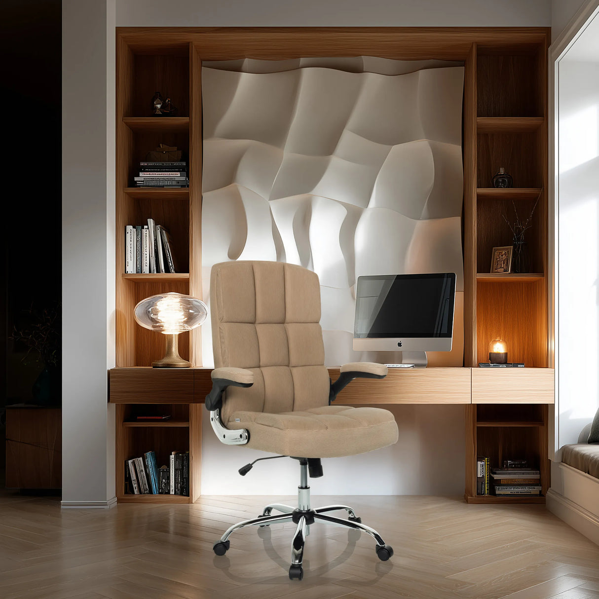 Homeoffice Chefsessel RELAX WD 100 mit beigem Cord-Bezug und verchromtem Fußkreuz von MyBuero