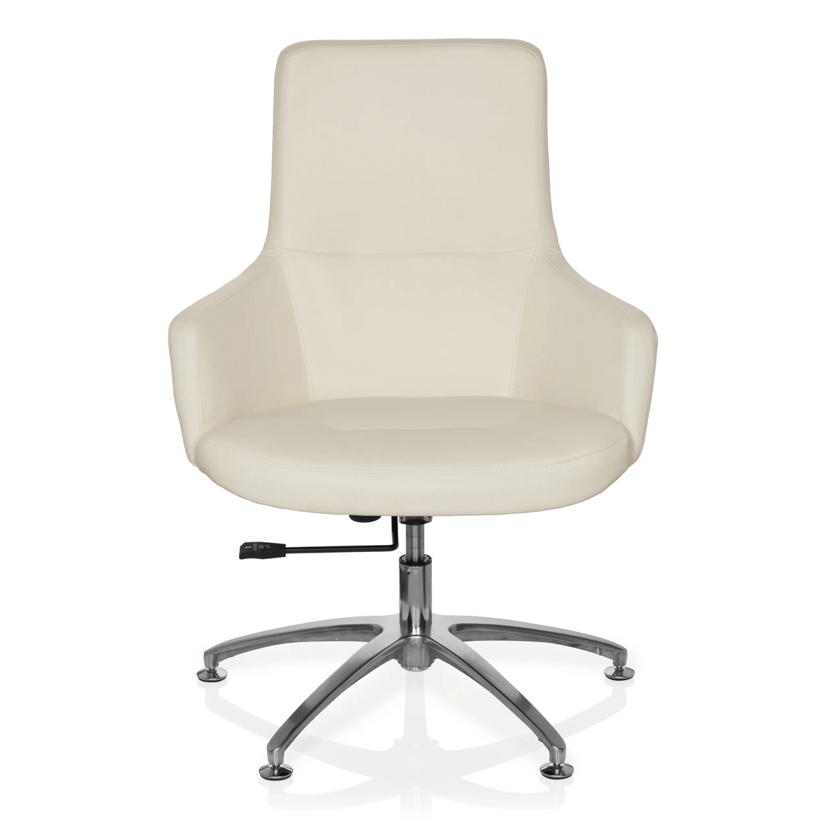 Cremeweißer Loungesessel SHAKE 300 mit glänzendem Fußkreuz und fünf Rollen von hjh OFFICE – 360-Grad-Ansicht (Frontansicht 0°)