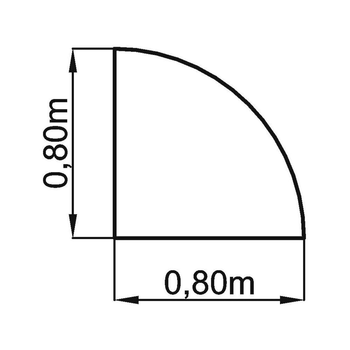 Technische Zeichnung des Eckwinkels LE90 / LE91 mit 0,80 x 0,80 m von hjh OFFICE PRO