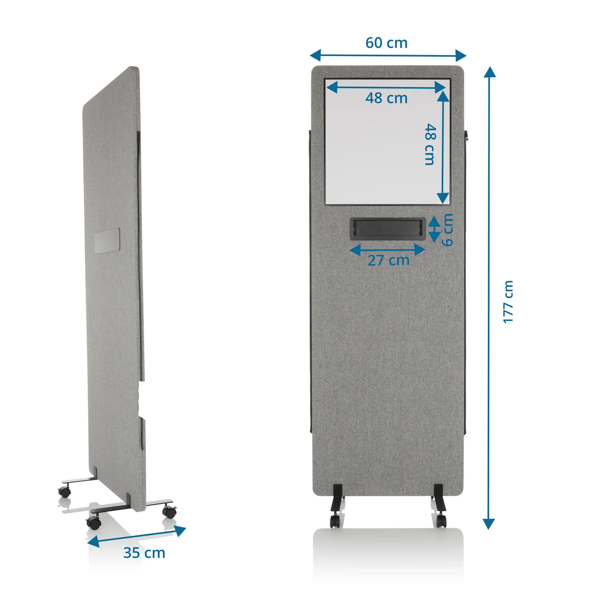 Maßzeichnung der Trennwand FLEXMIUT WB mit einer Höhe von 177 cm und Breite von 60 cm von hjh OFFICE