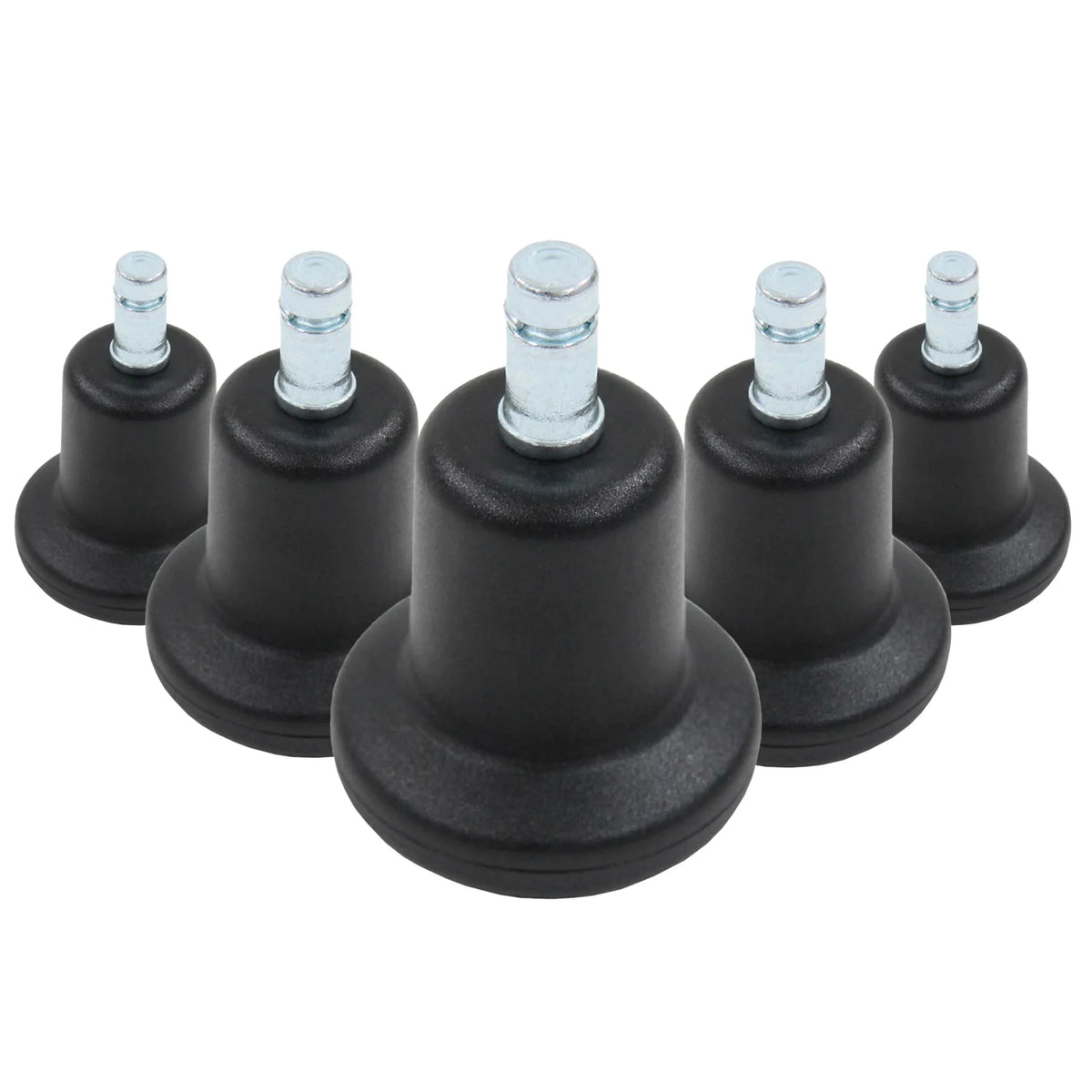 Fünf schwarze Stuhlgleiter 5 x STAND Nr. 10 mit silberfarbenen Gewindebolzen von hjh OFFICE