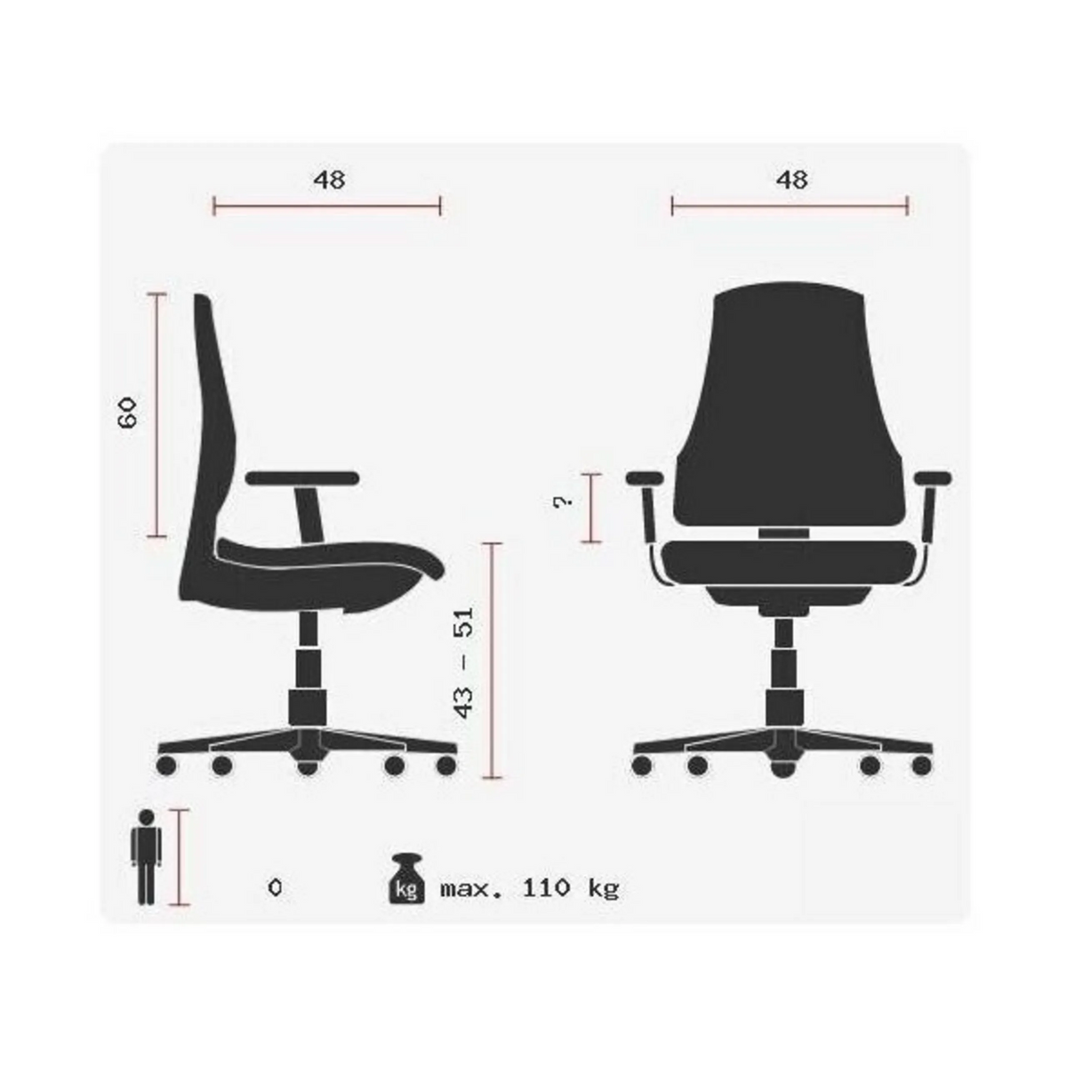 Technische Zeichnung des Homeoffice-Bürostuhls OPEN POINT P SOMO AL.B2(B) mit einer Belastung bis 110 kg von Topstar