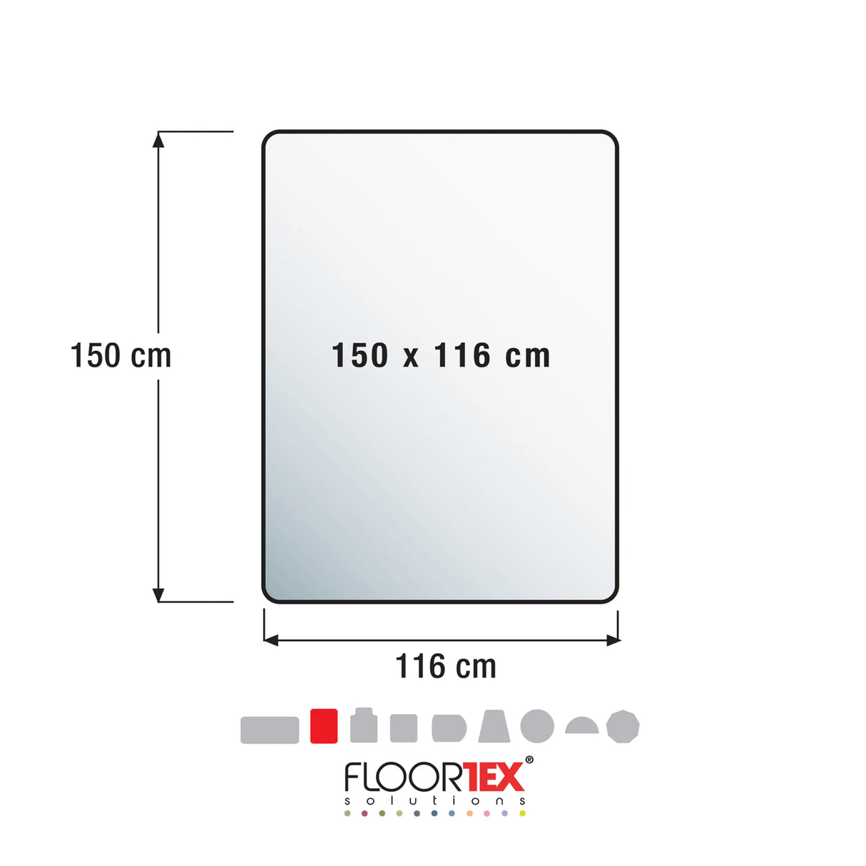 Technische Zeichnung der Bodenschutzmatte ULTIMAT II mit 150 x 116 cm von Floortex