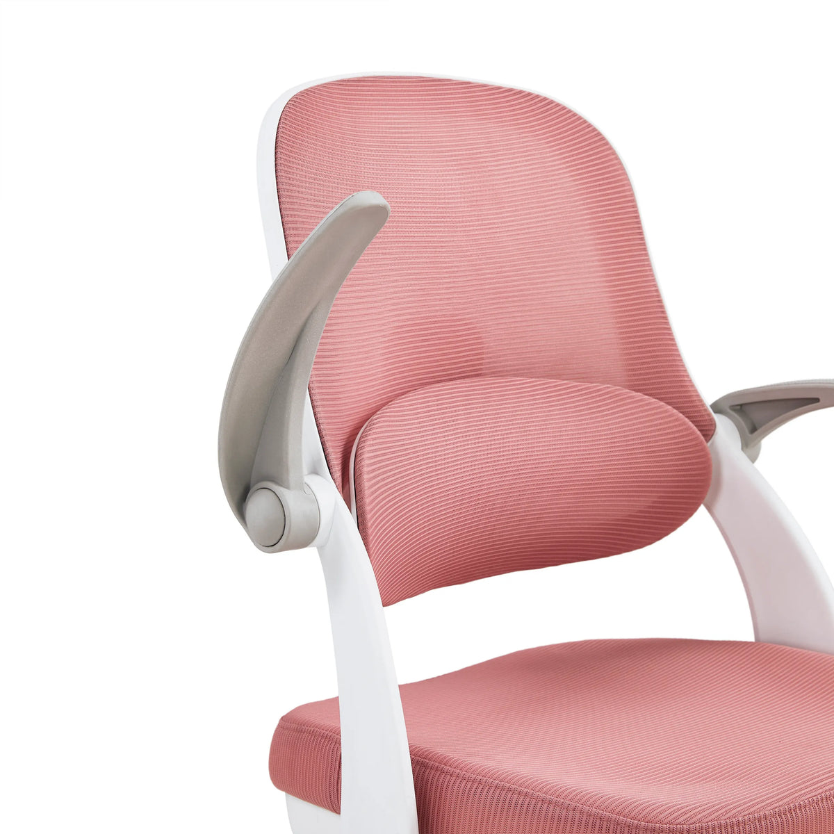 Rosa strukturierter Stoffbezug und graue Armlehne des Kinderdrehstuhls Kiddy Smart Step von hjh OFFICE