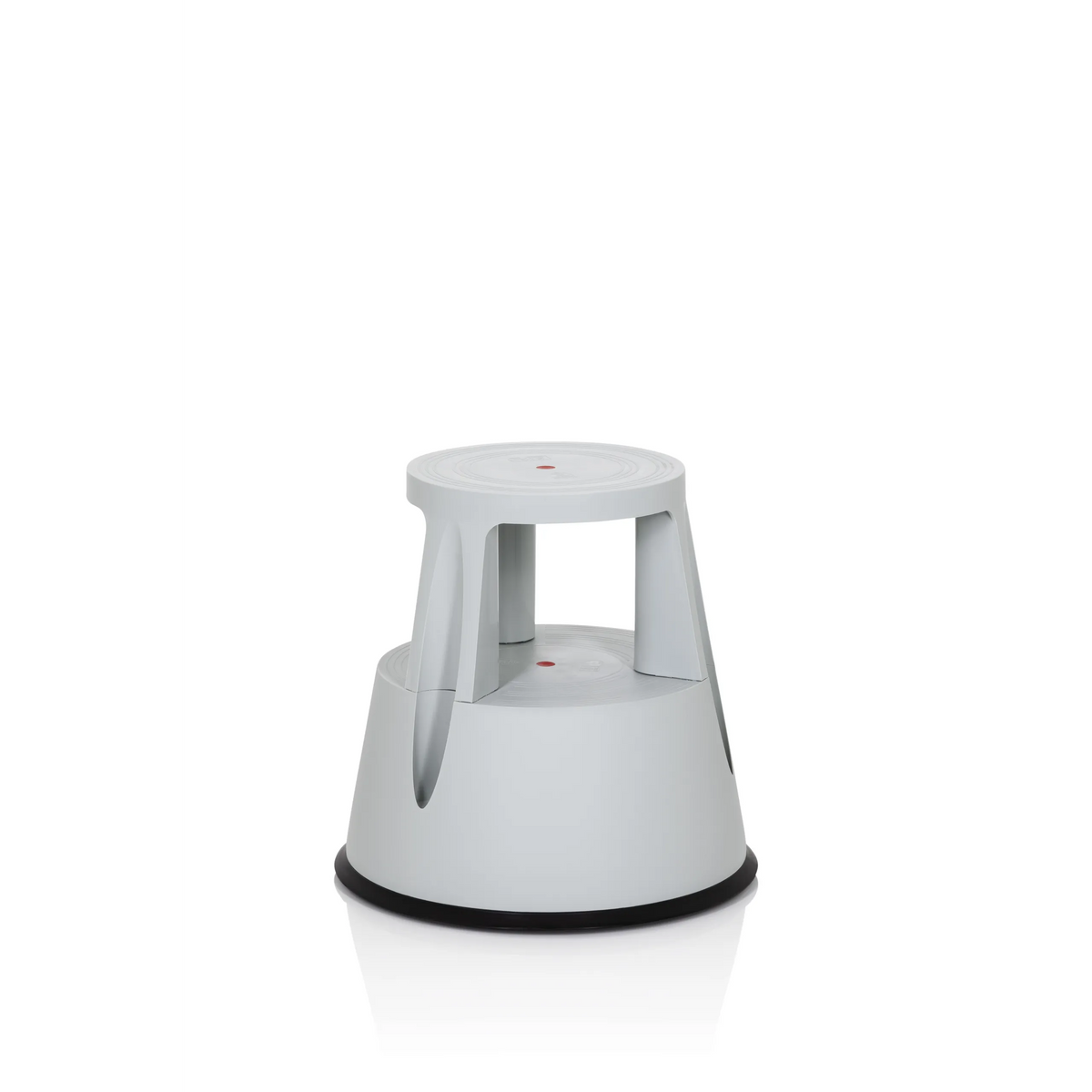 Hellgrauer Tritthocker TIO-M I mit runder Trittfläche und schwarzem Bodenring von hjh OFFICE – 360-Grad-Ansicht (Frontansicht 20°)