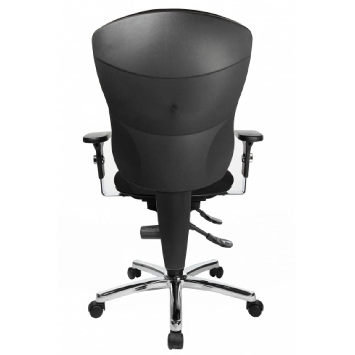 Rückansicht des Profi-Bürostuhls SITNESS PRO AL.P4 in Schwarz mit verchromtem Fußkreuz von Topstar