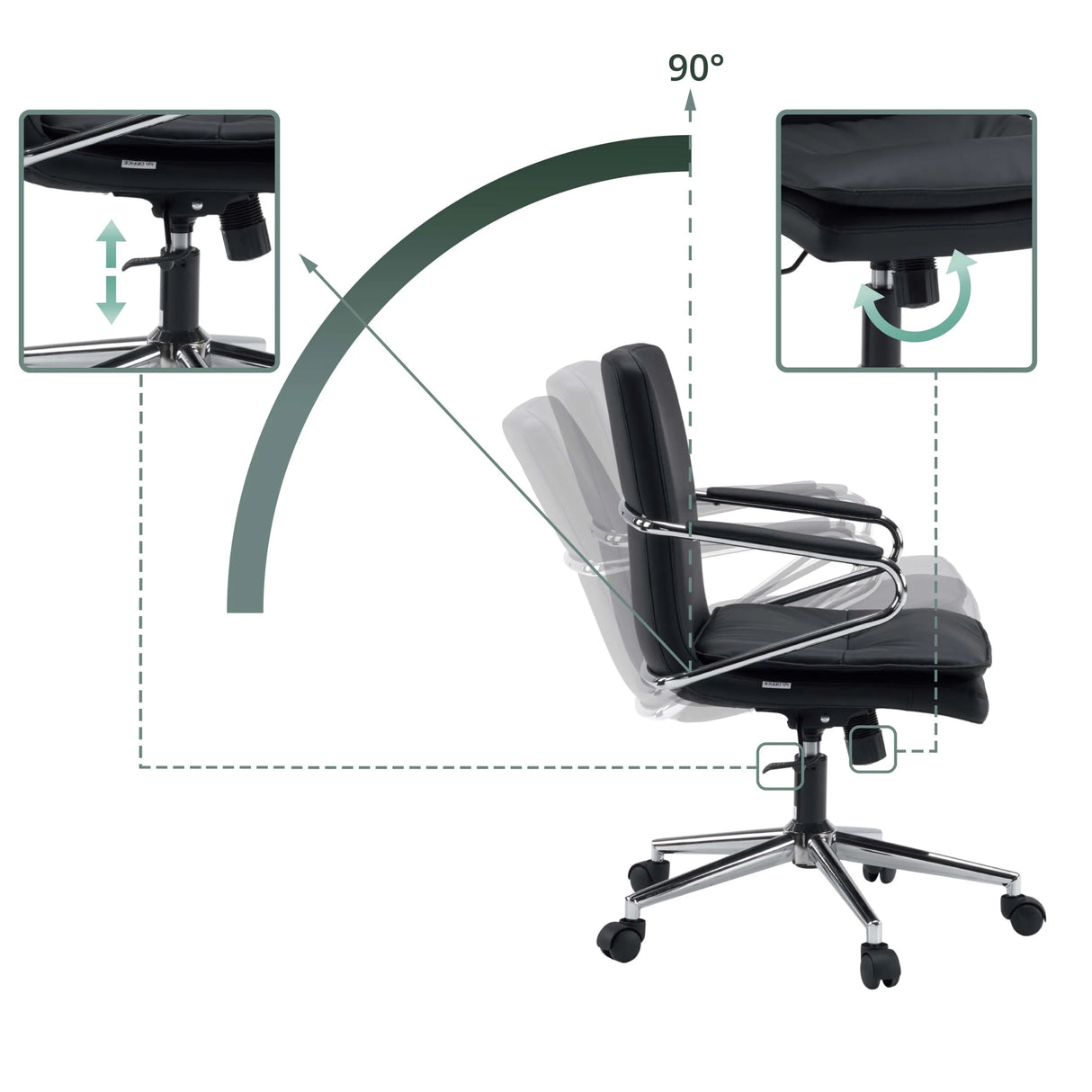 Schwarzer Homeoffice-Bürostuhl Rovento mit Armlehnen und Sternfuß auf einem Teppich von hjh OFFICE