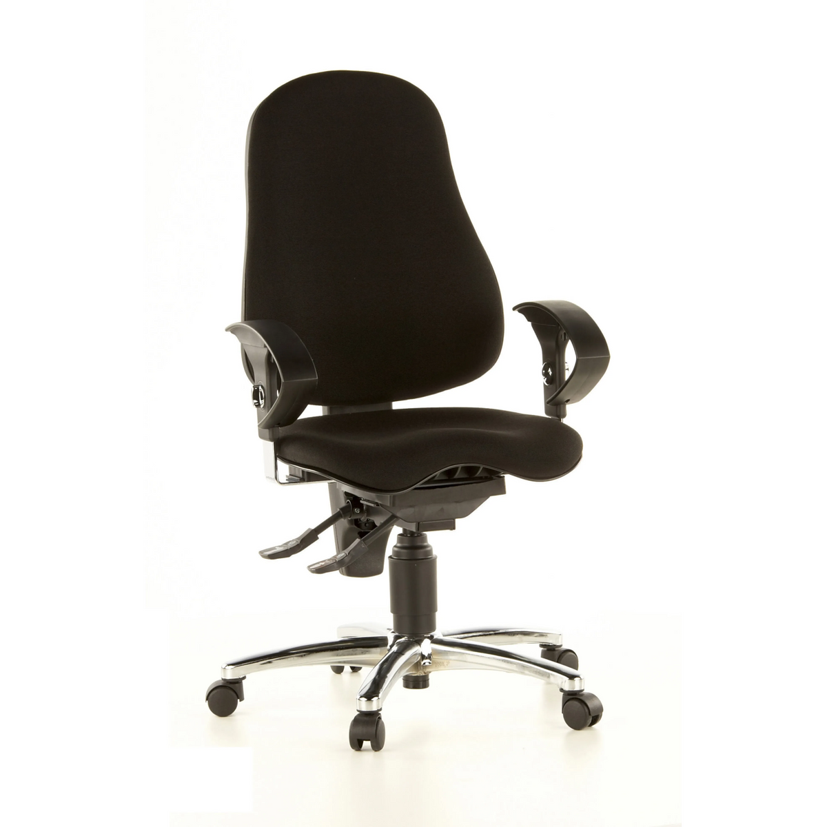 Schwarzer Profi-Bürostuhl SITNESS 10 mit Armlehnen und Fußkreuz mit fünf Rollen von Topstar – 360-Grad-Ansicht (Frontansicht 20°)
