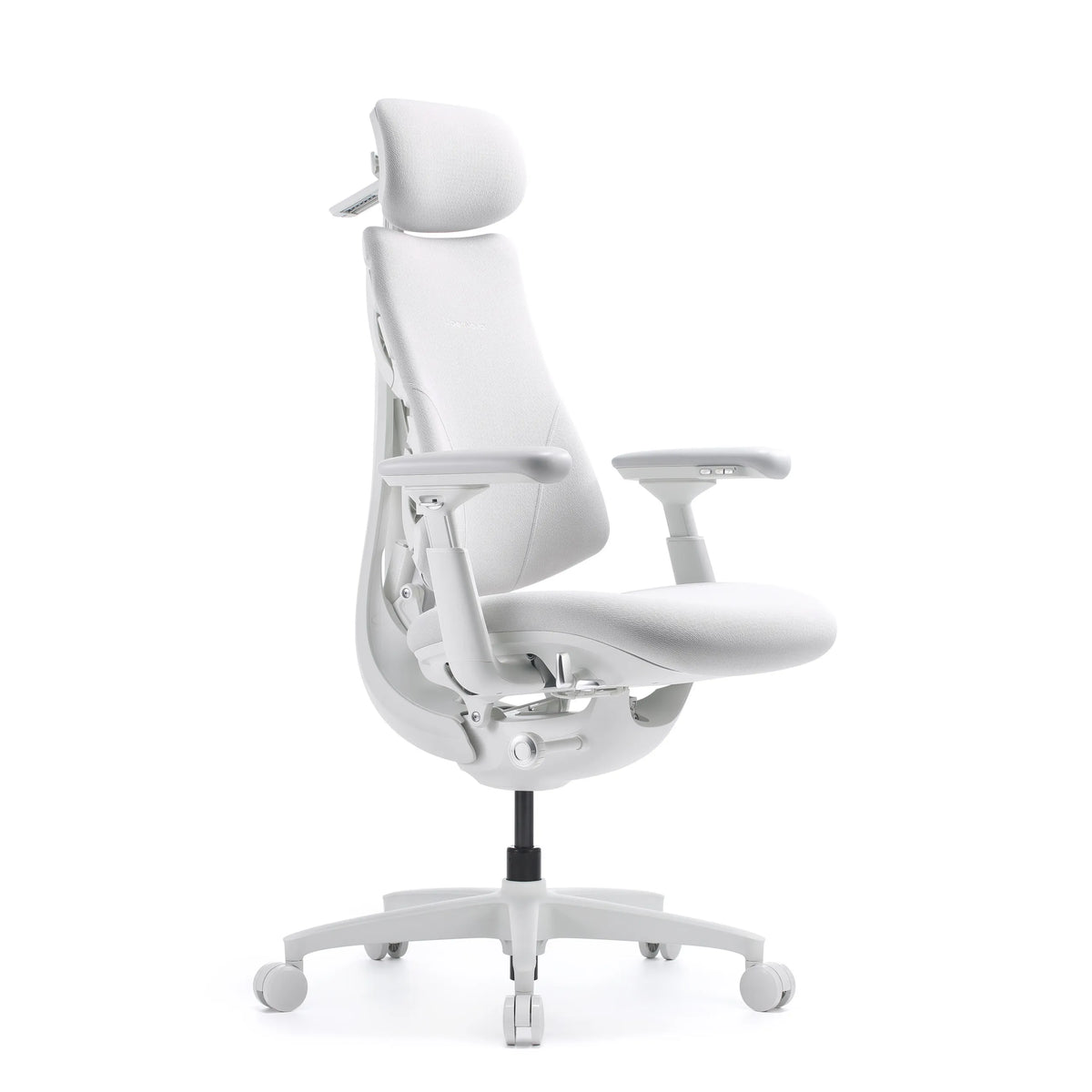 Weißer High-End-Bürostuhl LiberNovo Omni Gen mit Kopfstütze, Armlehnen und Rollenkreuz von Libernovo