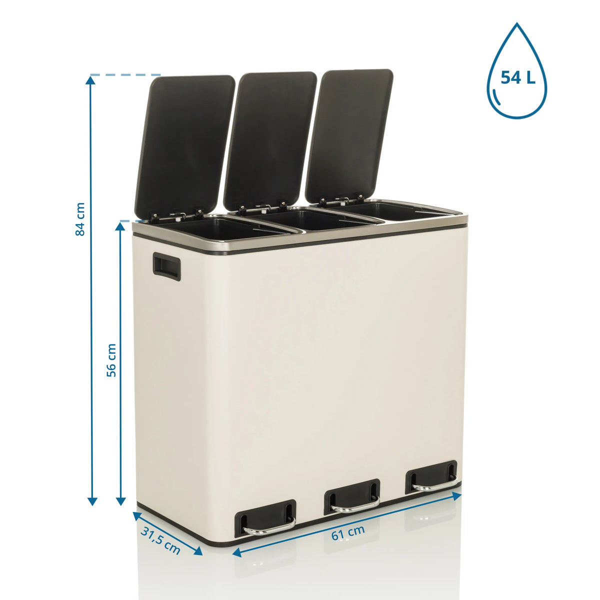 Maßzeichnung des Mülleimers Clean 9 mit 61 x 56 cm und 54 L Volumen von hjh OFFICE