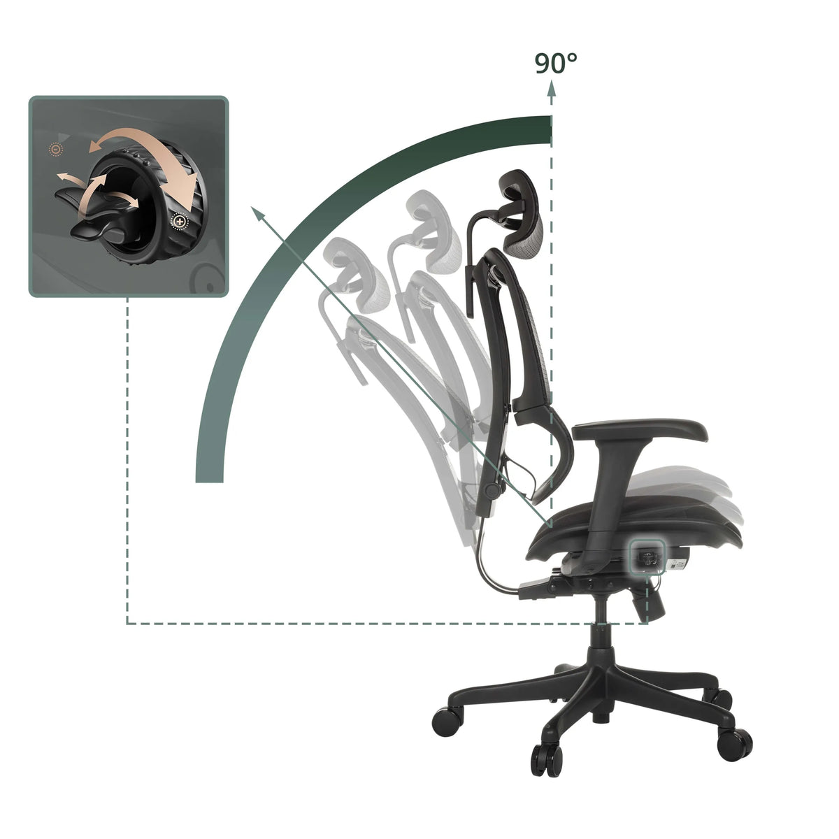 Verstellbare Rückenlehne des Luxus-Chefsessels ERGOHUMAN SLIM ECO F GEN2 mit einem Neigungswinkel bis 90° von hjh OFFICE