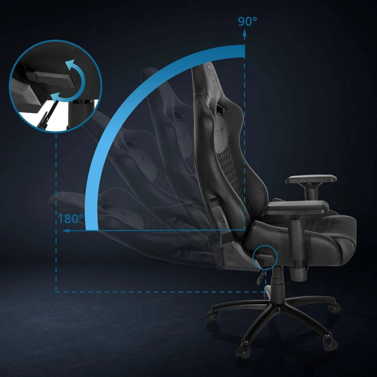 Verstellbare Rückenlehne des Gaming-Stuhls GAMEBREAKER SX 04 mit Neigungswinkel von 90 bis 180 Grad von hjh OFFICE