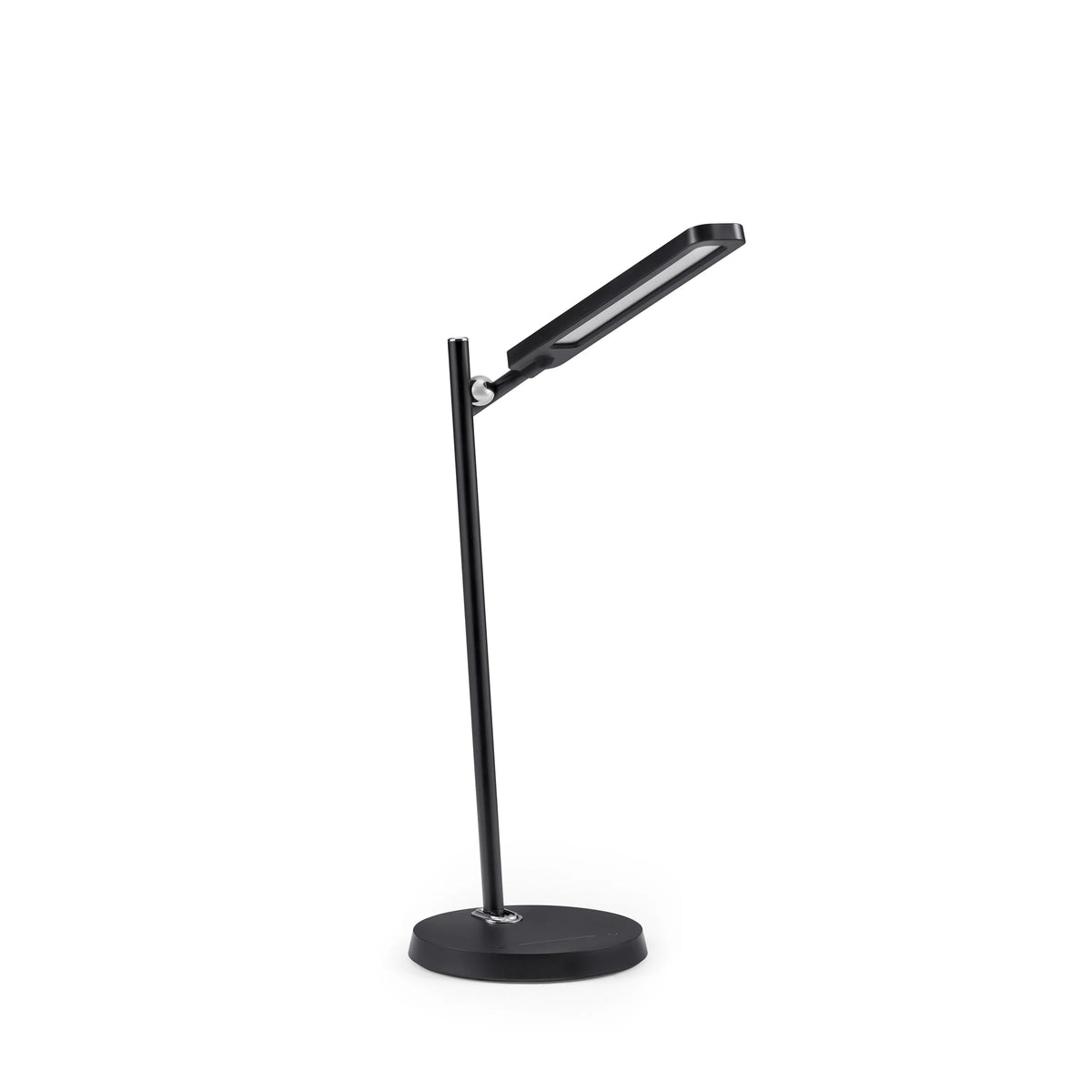 Schreibtischlampe Lumanova D2 in Schwarz mit rundem Fuß und schmalem Leuchtkopf von hjh OFFICE – 360-Grad-Ansicht (Frontansicht 0°)