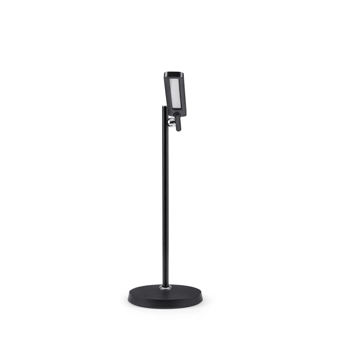 Schwarze Schreibtischlampe Lumanova D2 mit rundem Standfuß und verstellbarem Leuchtkopf von hjh OFFICE – 360-Grad-Ansicht (Frontansicht 0°)
