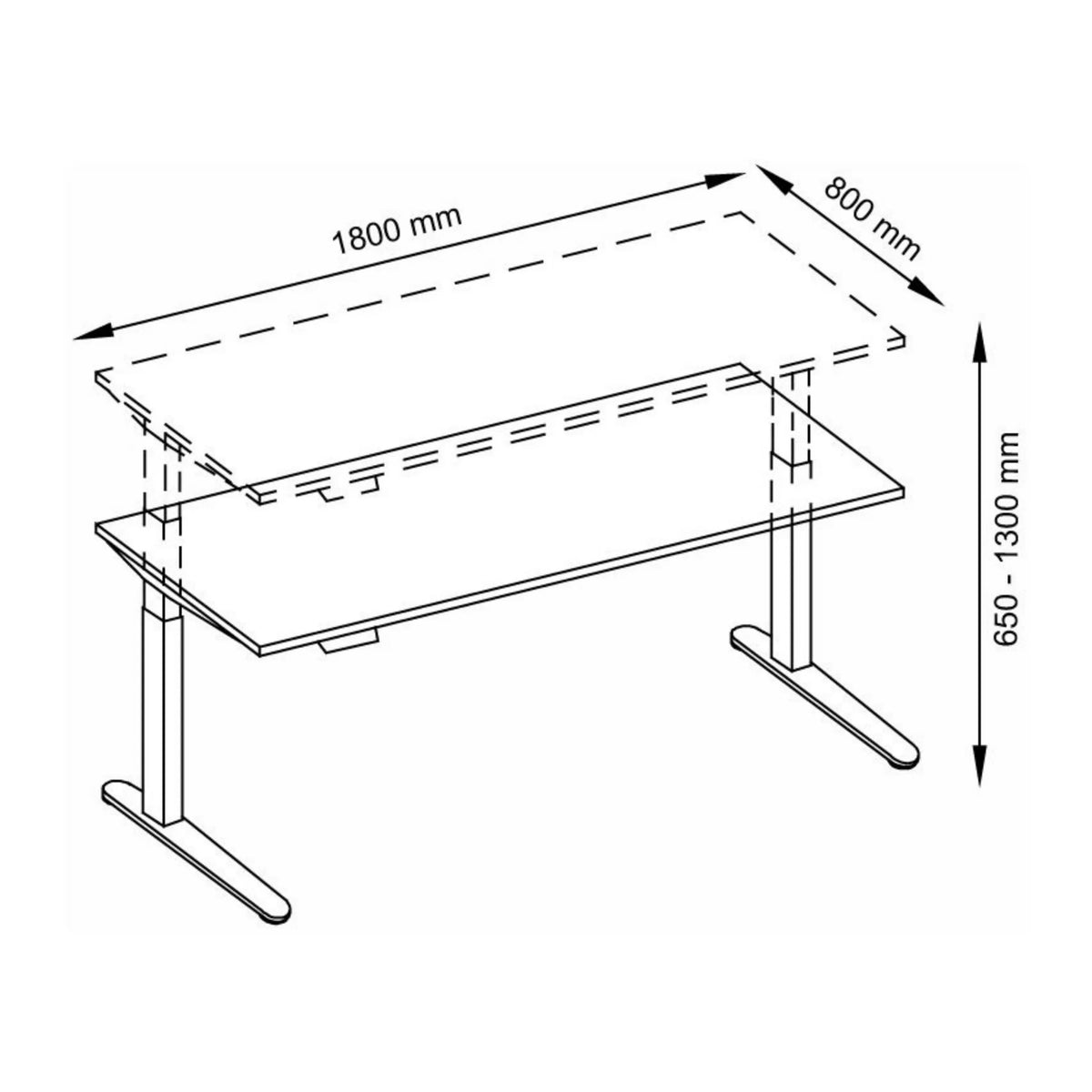 Technische Zeichnung des Schreibtischs XBHM 19 GG mit 180 x 80 cm von hjh OFFICE PRO