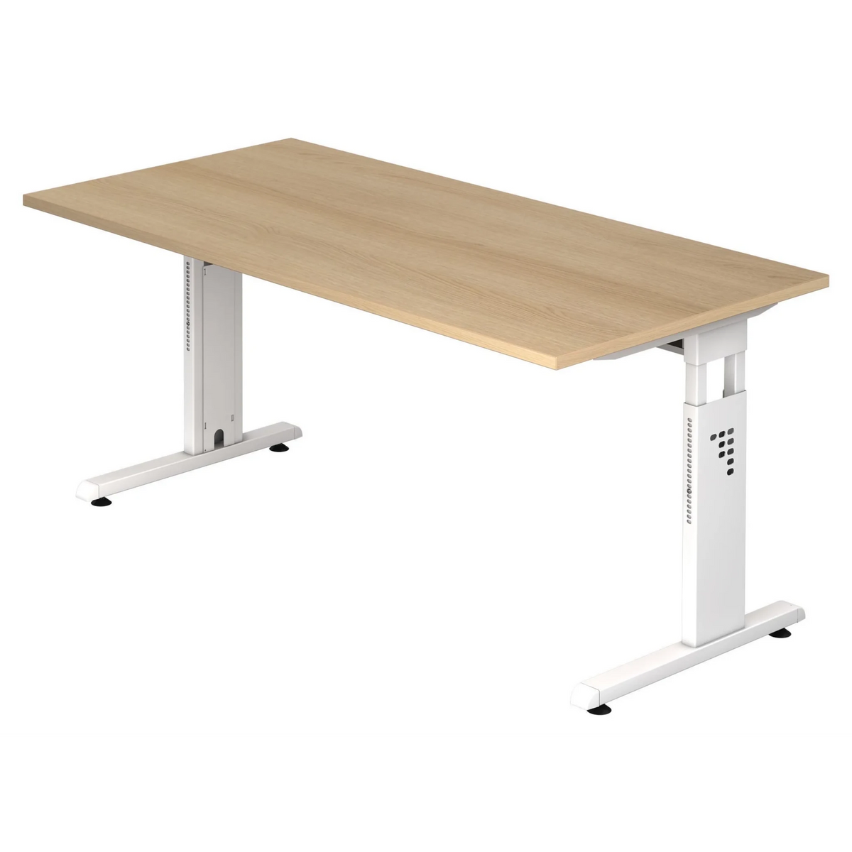 Höhenverstellbarer Schreibtisch MEGA 16 W in Eiche und Weiß mit T-Füßen von hjh OFFICE PRO
