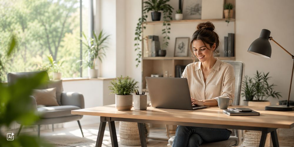 Eine Frau arbeitet vom Homeoffice aus