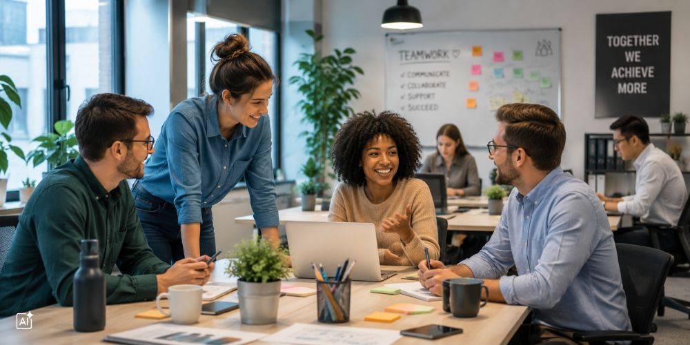 Eine Gruppe von Personen arbeitet in einem Coworking Space