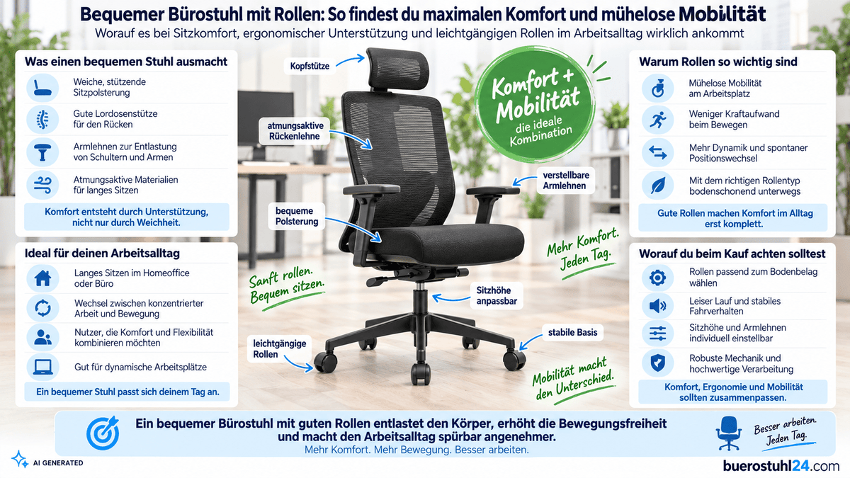 bequemer bürostuhl mit rollen - buerostuhl24