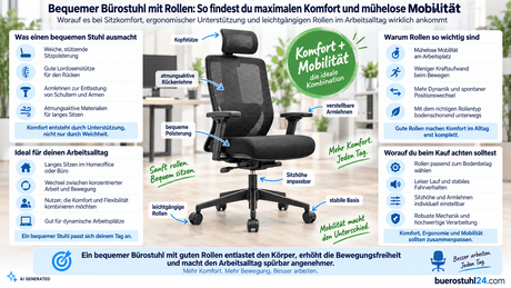 bequemer bürostuhl mit rollen - buerostuhl24
