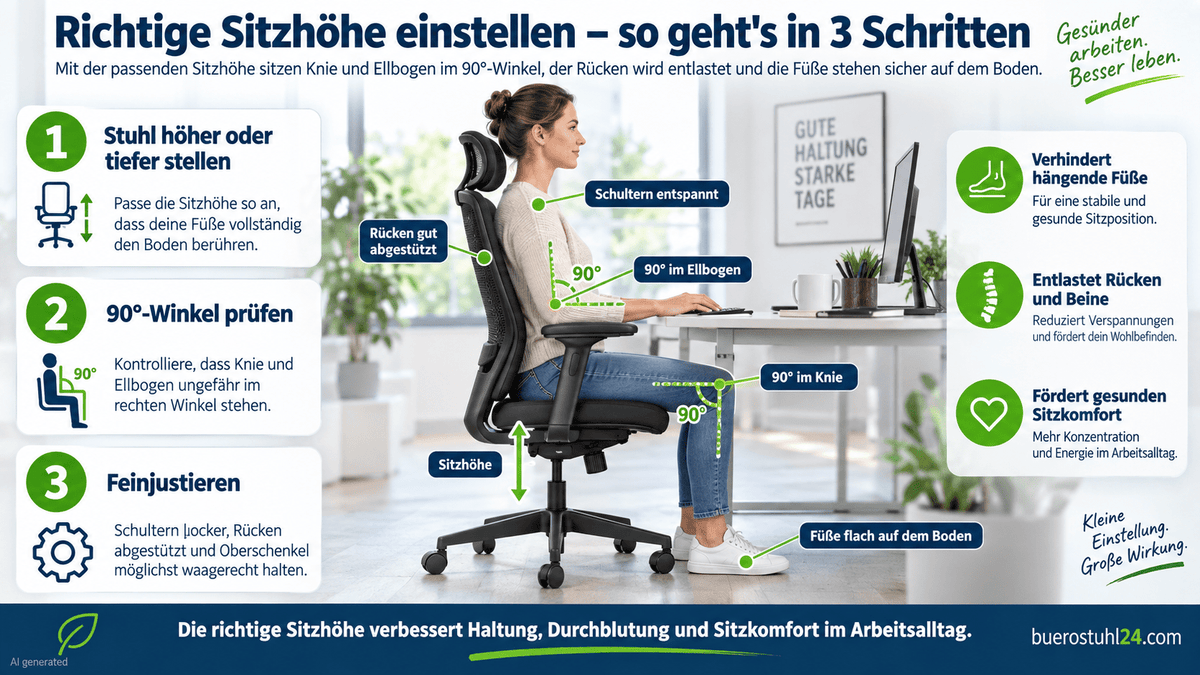 Richtige Sitzhöhe einstellen – so geht's in 3 Schritten - buerostuhl24