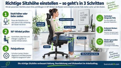 Richtige Sitzhöhe einstellen – so geht's in 3 Schritten - buerostuhl24