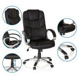 Schwarzer Homeoffice Chefsessel RELAX BY155 mit Detailansichten von Armlehnen, Fußkreuz und Gasfeder von MyBuero