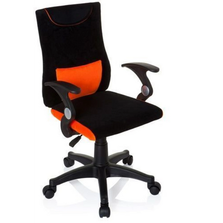Kinderdrehstuhl KIDDY PRO AL in Schwarz-Orange mit Armlehnen und Rollenfußkreuz von hjh OFFICE