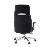 Rückansicht des Profi-Chefsessels VELVET ECO in Schwarz mit Chromgestell und Teppichbodenrollen von hjh OFFICE