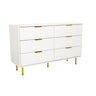 Weißes Sideboard HJELLE mit sechs geriffelten Schubladen und goldenen Griffen von hjh LIVING