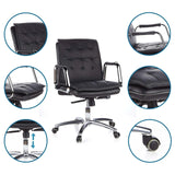 Profi-Chefsessel VILLA 10 in Schwarz mit Detailansichten von Armlehne, Gasfeder und Rollen von hjh OFFICE