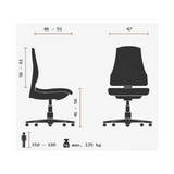 Technische Zeichnung des Profi-Bürostuhls ZERO 12 mit einer maximalen Belastbarkeit von 125 kg von Sitwell Steifensand