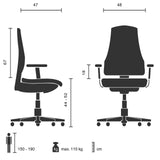 Technische Zeichnung des Profi Chefsessels FUTURA 100 mit einer Breite von 48 cm von hjh OFFICE