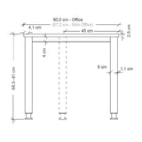 Maßzeichnung des Schreibtischs QUEO 82 S mit Höhenverstellung von 68,5 bis 81 cm von hjh OFFICE PRO