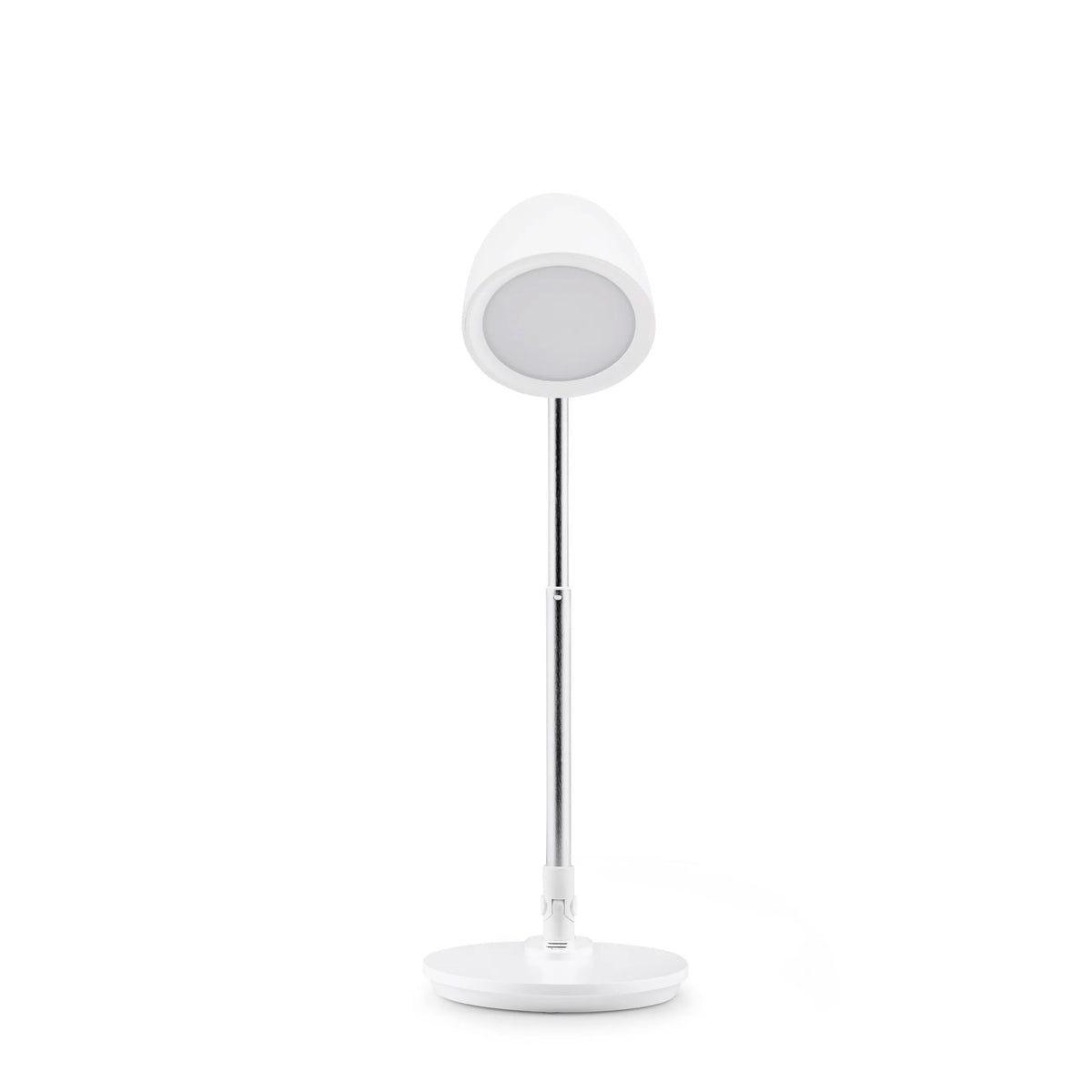 Weiße Schreibtischleuchte Lumanova D3 mit rundem Fuß und schlankem Standfuß von hjh OFFICE – 360-Grad-Ansicht (Frontansicht 0°)