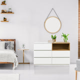 Sideboard MELMO S in Weiß und Eiche mit drei Schubladen und einem offenen Fach von hjh LIVING