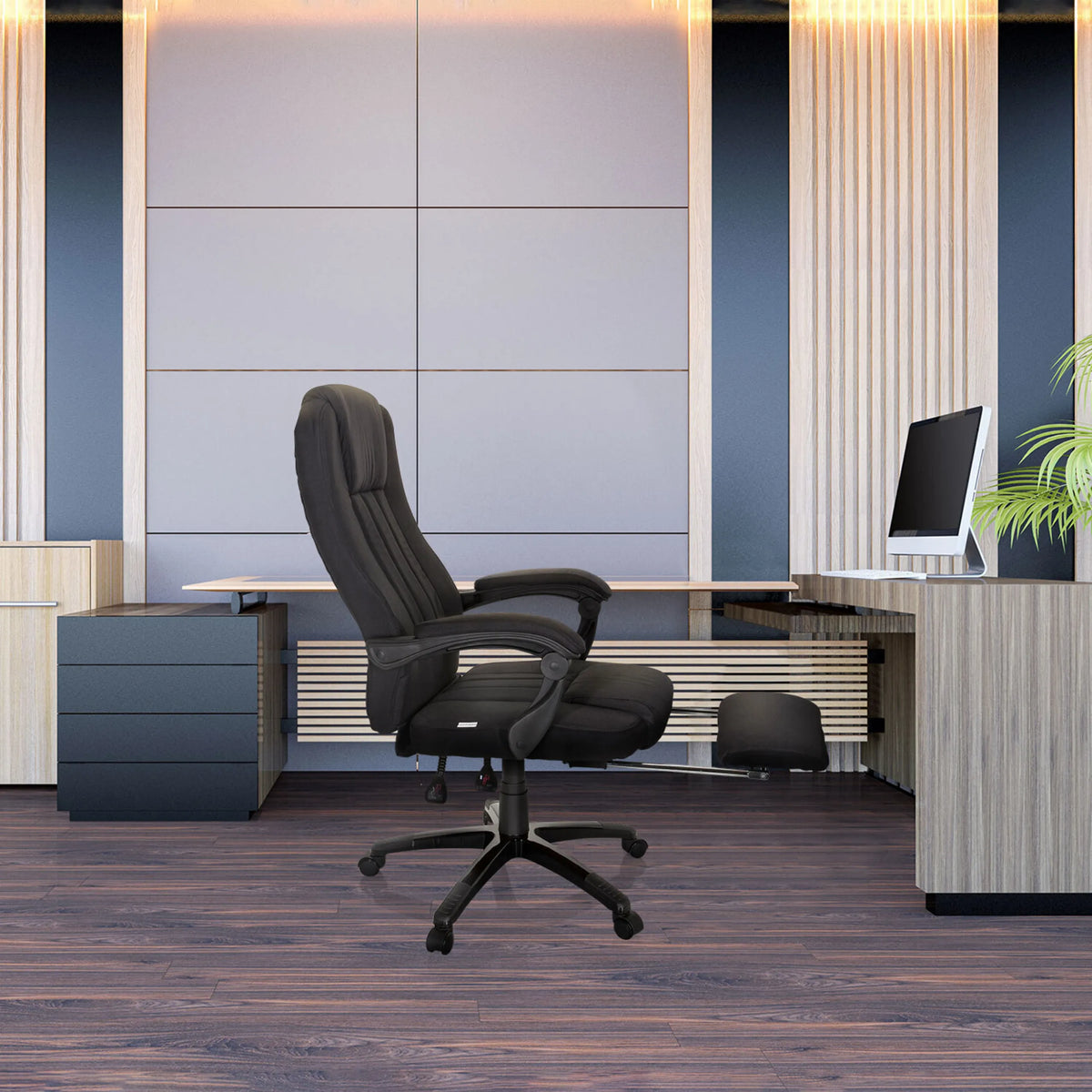Schwarzer Homeoffice Chefsessel RELAX CL190 mit Armlehnen und Fußstütze von MyBuero