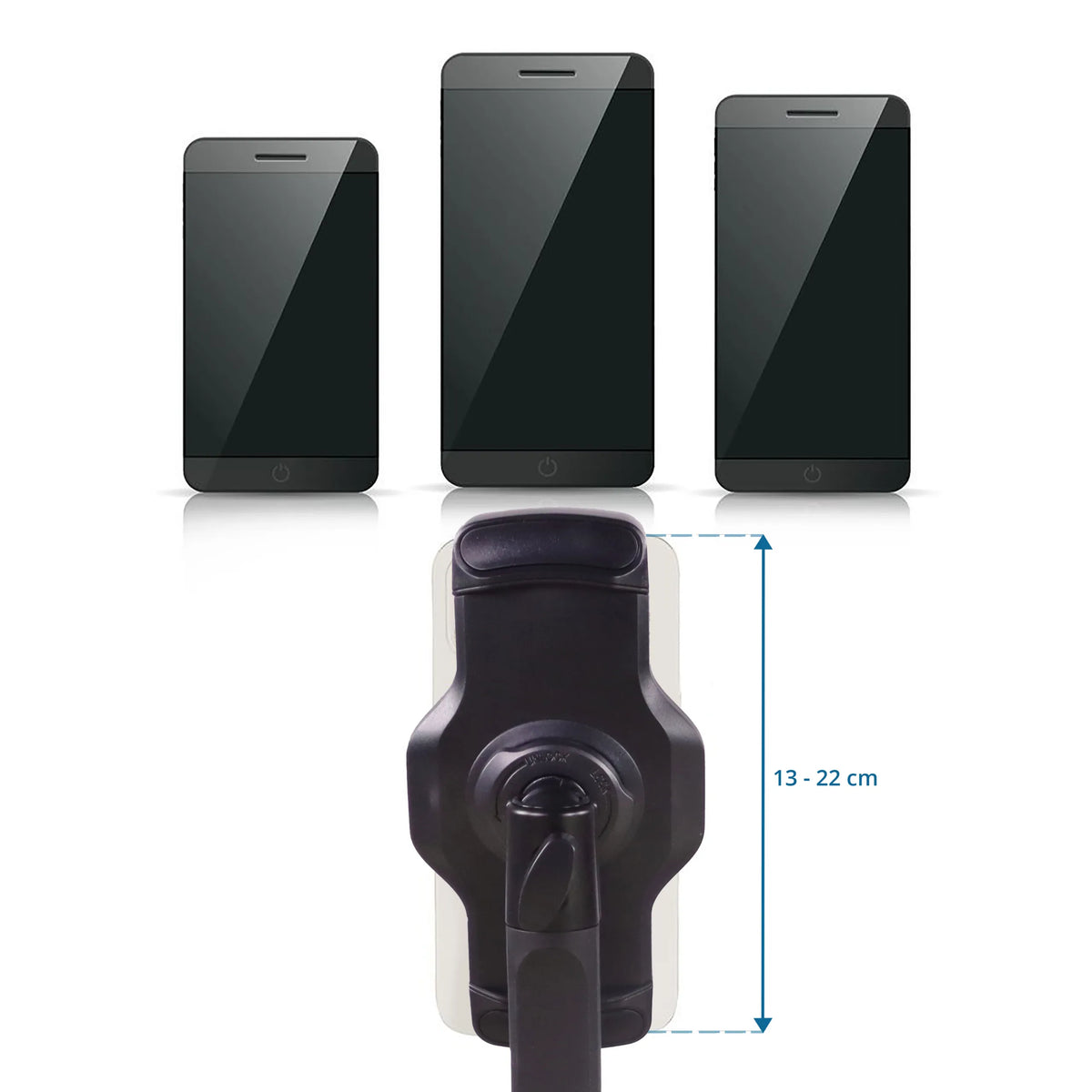 Einstellbare Haltebreite von 13 - 22 cm der Handy & Tablet Halterung FLEXMOBI III von hjh OFFICE