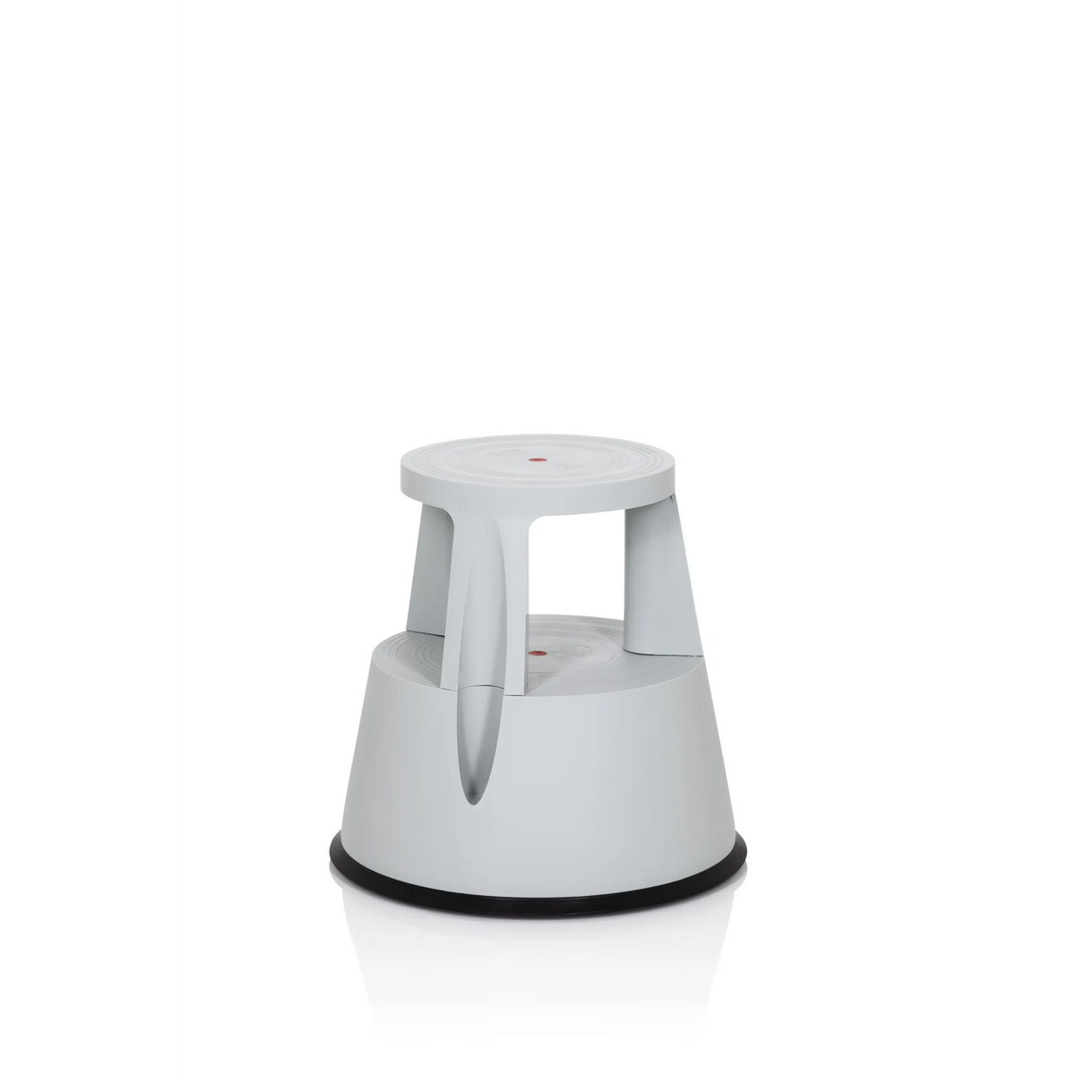 Hellgrauer Tritthocker TIO-M I mit runder Trittfläche und schwarzem Bodenring von hjh OFFICE – 360-Grad-Ansicht (schräge Frontansicht 40°)