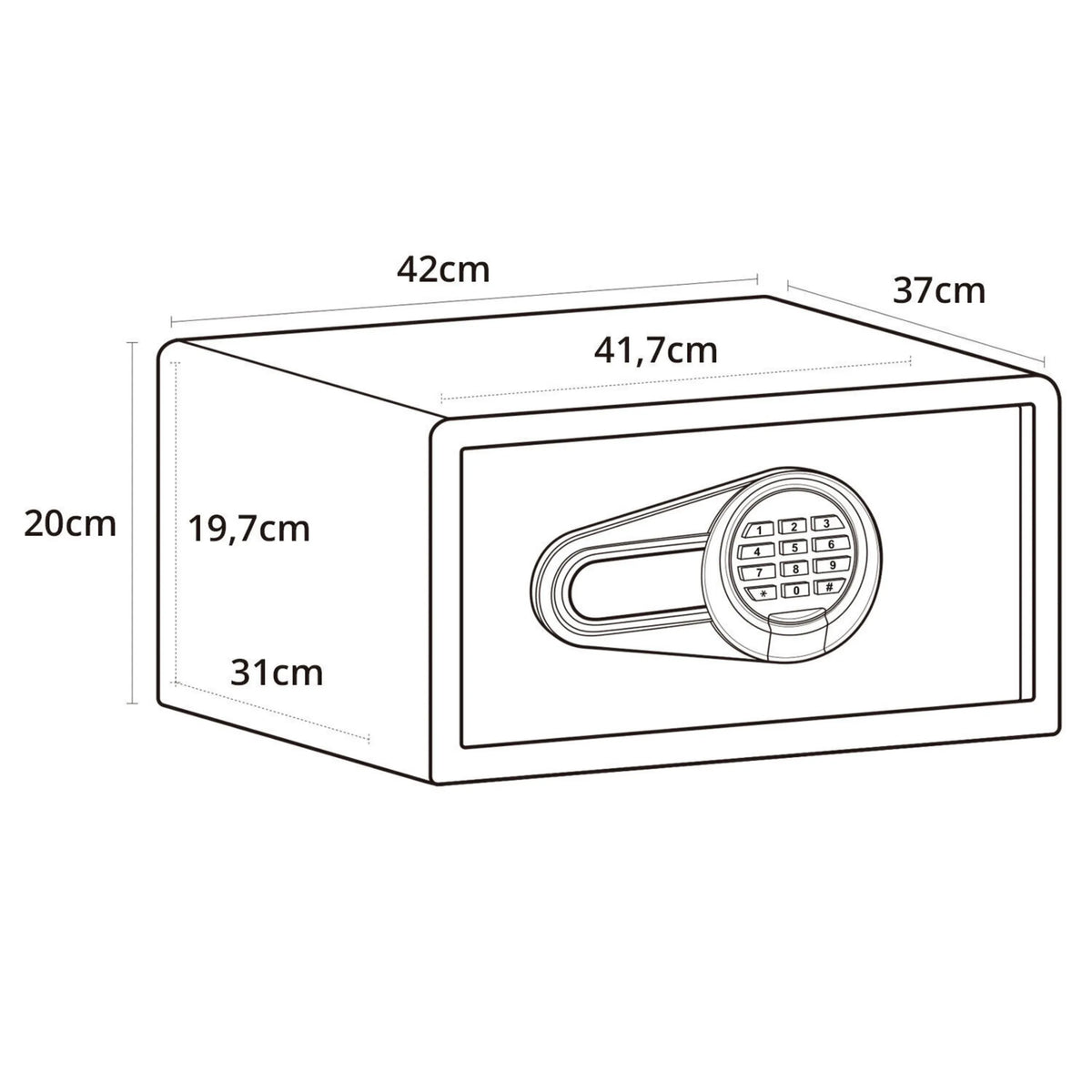 Technische Zeichnung des Tresors SAFE COMPACT I mit einer Breite von 42 cm und einer Tiefe von 37 cm von hjh OFFICE
