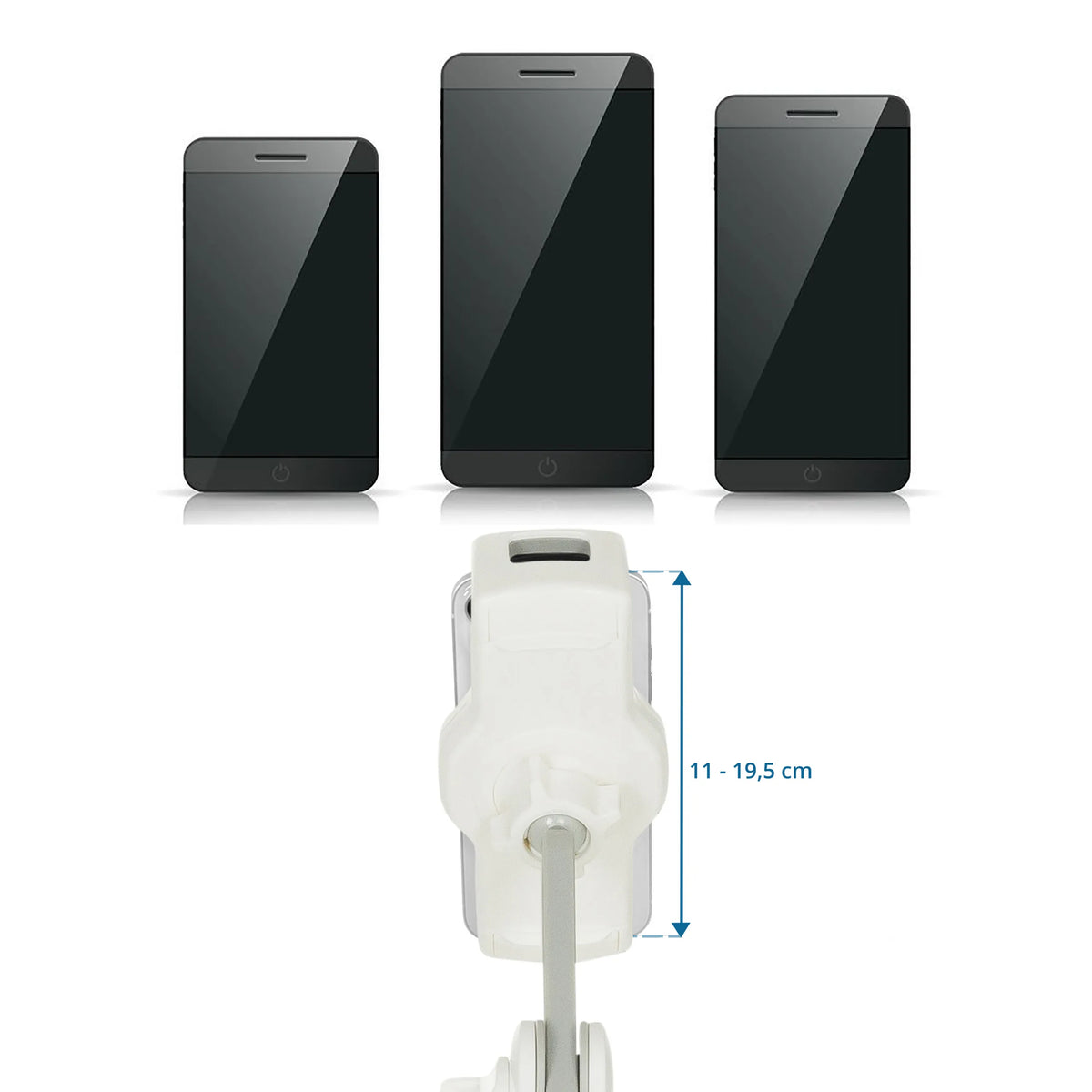 Verstellbare Haltevorrichtung der Handy & Tablet Halterung COMFILAP II mit Maßangabe 11 - 19,5 cm von hjh OFFICE