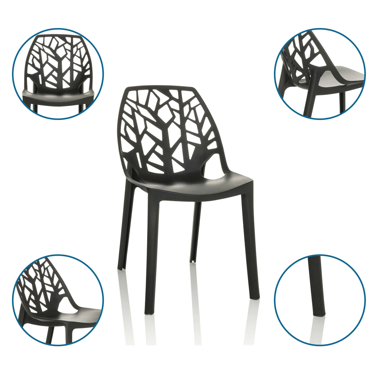 Schwarzer Outdoor-Stuhl ARTIFO TRI mit baumastähnlicher Rückenlehnen-Struktur von hjh OFFICE