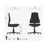 Technische Zeichnung des Profi-Bürostuhls BALANCE 400 mit einer maximalen Belastung von 110 kg von Topstar
