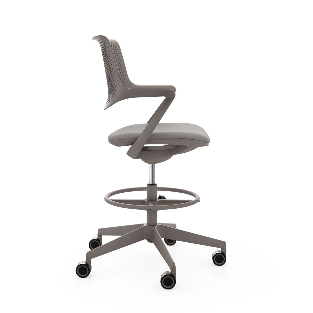 Counterstuhl FLEX CHAIR C in Taupe mit Netzrückenlehne, Fußring und Rollenkreuz von Bosen Europe